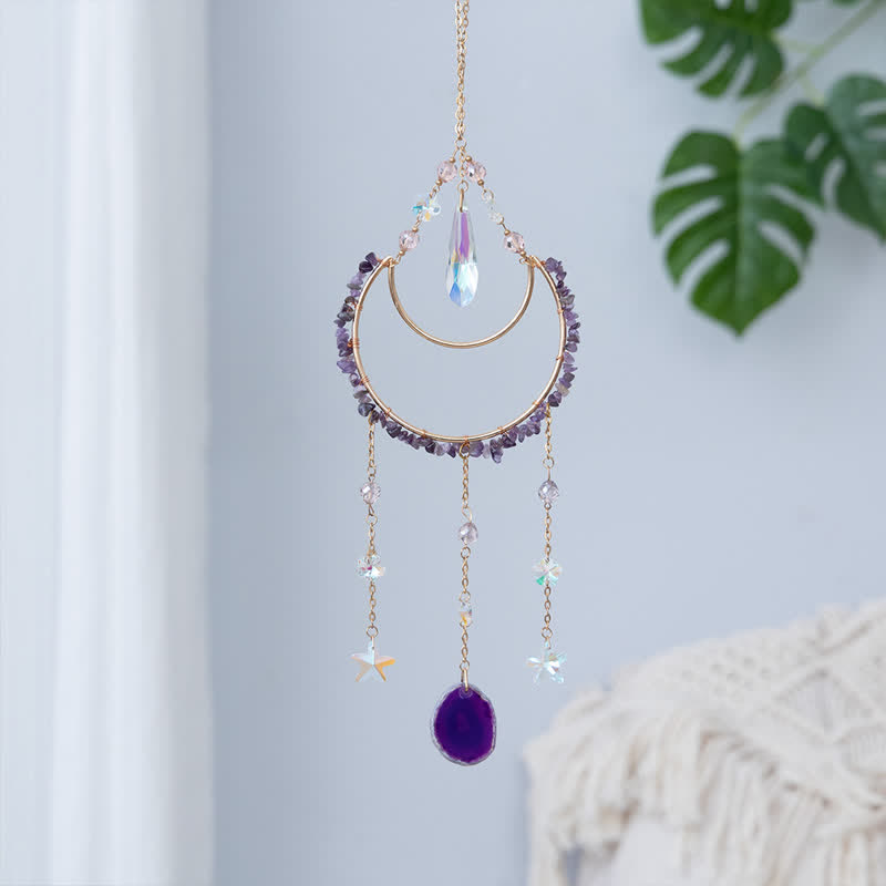 Olivenorma Amethyst Inverted Moon Pendant Suncatcher Wind Chime - image 10