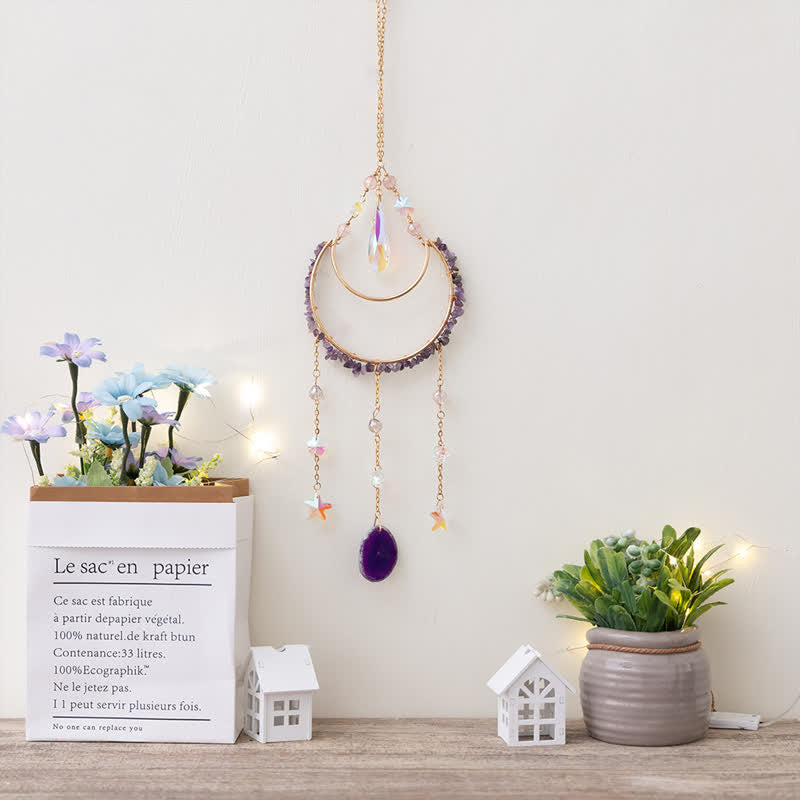 Olivenorma Amethyst Inverted Moon Pendant Suncatcher Wind Chime - image 4
