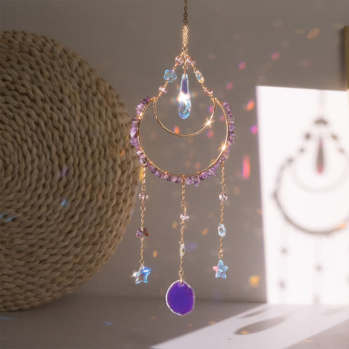 Olivenorma Amethyst Inverted Moon Pendant Suncatcher Wind Chime - image 2