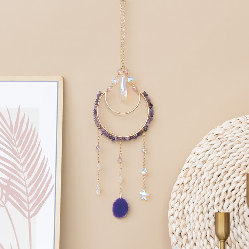 Olivenorma Amethyst Inverted Moon Pendant Suncatcher Wind Chime - image 5