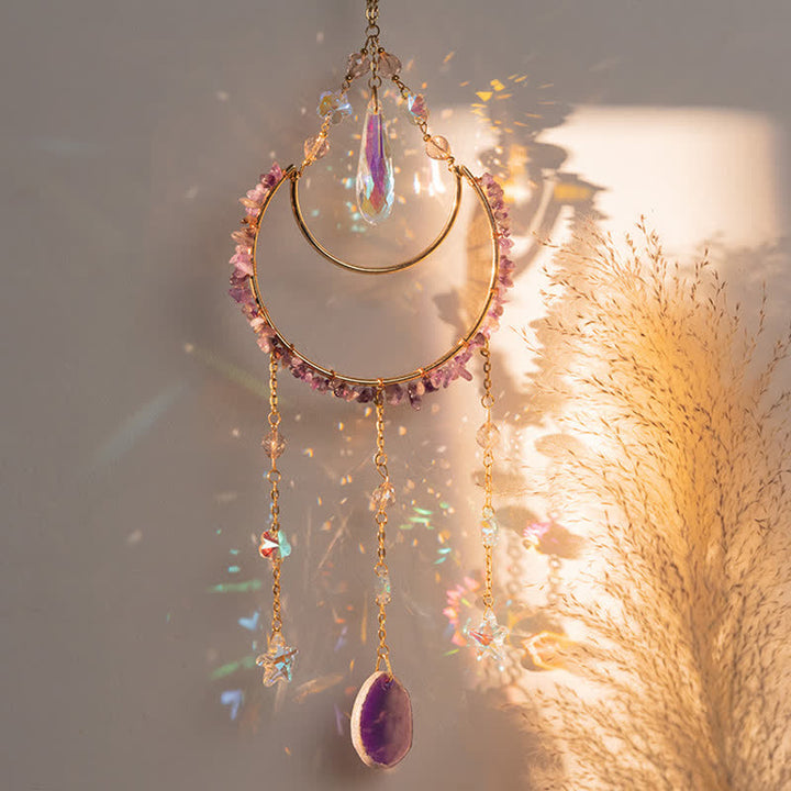 Olivenorma Amethyst Inverted Moon Pendant Suncatcher Wind Chime - image 1