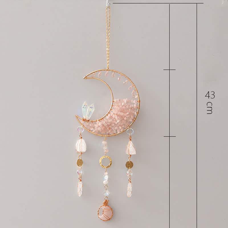 Olivenorma Rose Quartz Clear Crystal Moon Suncatcher Wind Chime - image 12