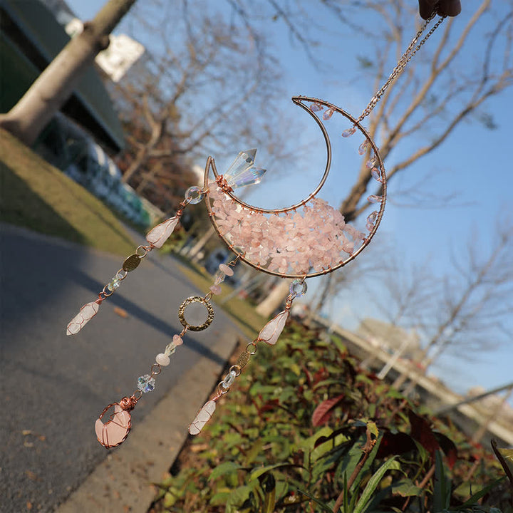 Olivenorma Rose Quartz Clear Crystal Moon Suncatcher Wind Chime - image 9