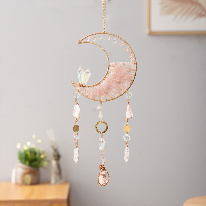 Olivenorma Rose Quartz Clear Crystal Moon Suncatcher Wind Chime - image 8