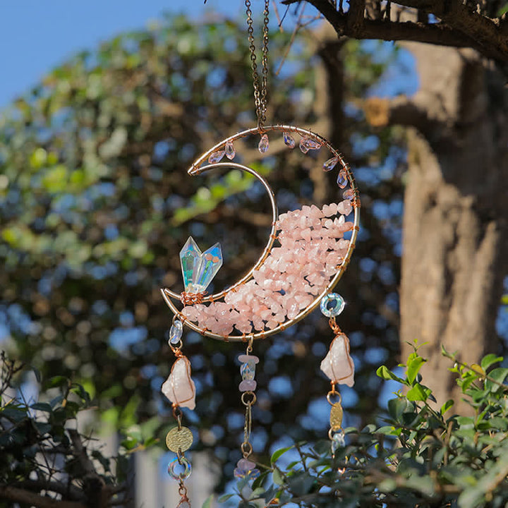 Olivenorma Rose Quartz Clear Crystal Moon Suncatcher Wind Chime - image 2