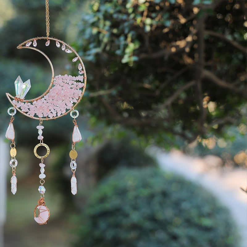 Olivenorma Rose Quartz Clear Crystal Moon Suncatcher Wind Chime - image 7