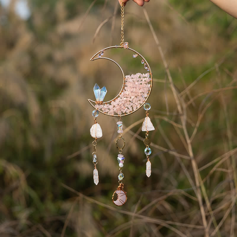 Olivenorma Rose Quartz Clear Crystal Moon Suncatcher Wind Chime - image 10