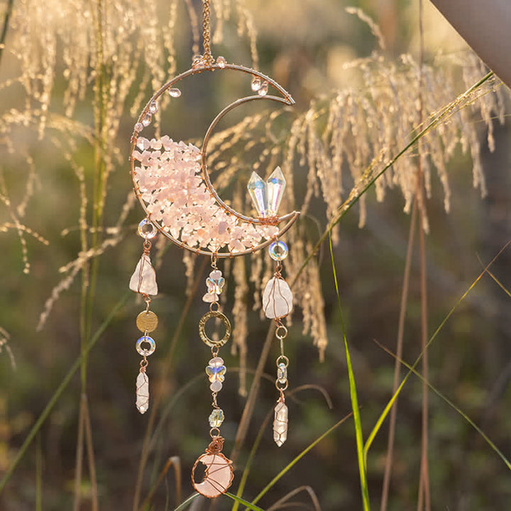 Olivenorma Rose Quartz Clear Crystal Moon Suncatcher Wind Chime - image 1