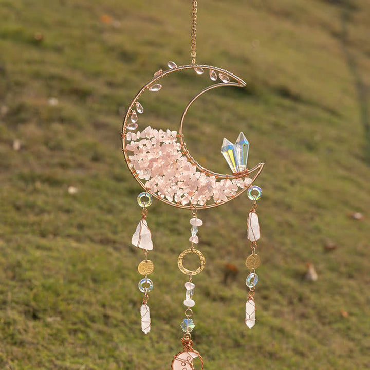 Olivenorma Rose Quartz Clear Crystal Moon Suncatcher Wind Chime - image 3
