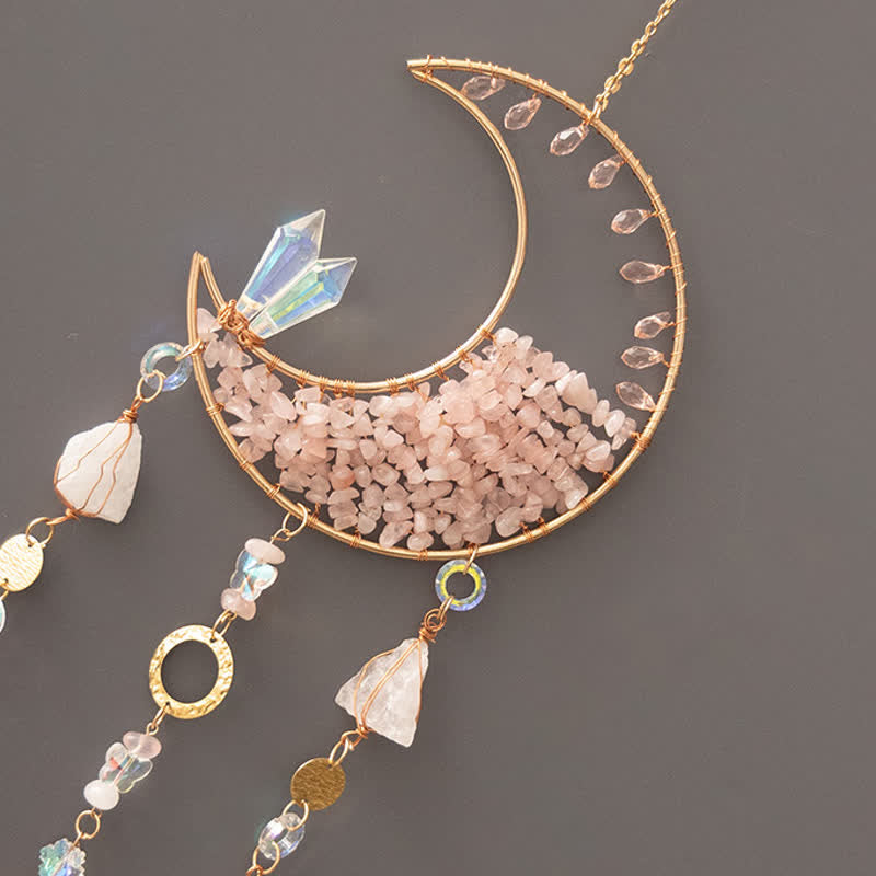 Olivenorma Rose Quartz Clear Crystal Moon Suncatcher Wind Chime - image 5