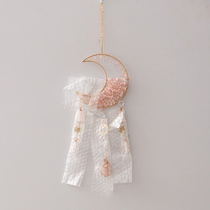 Olivenorma Rose Quartz Clear Crystal Moon Suncatcher Wind Chime - image 11