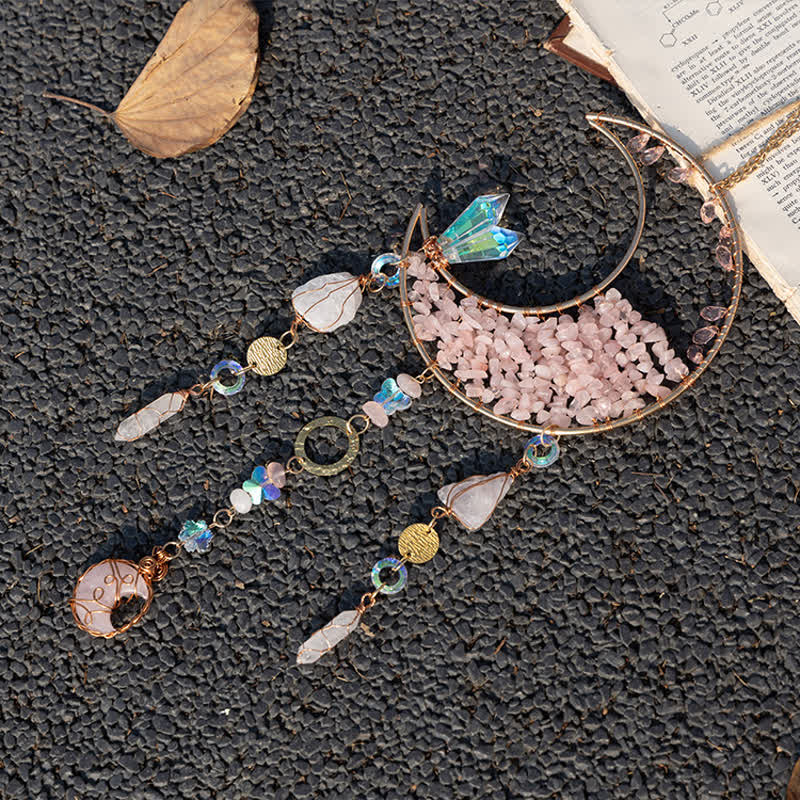 Olivenorma Rose Quartz Clear Crystal Moon Suncatcher Wind Chime - image 4