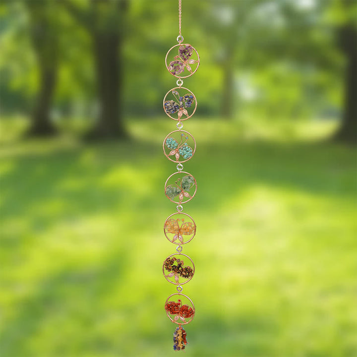 Olivenorma Chakra Crushed Stone Butterfly Pendant Wind Chime - Chakra - image 0