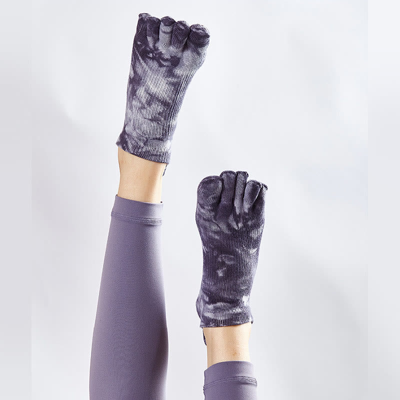 Olivenorma Tie-Dye High Knee Pilates Socks Non-Slip Grip Yoga Barre Fitness Socks with Breathable Stretch Support Yoga Socks - image 4