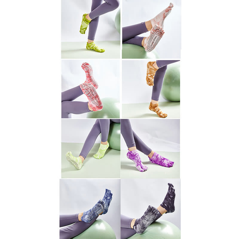 Olivenorma Tie-Dye High Knee Pilates Socks Non-Slip Grip Yoga Barre Fitness Socks with Breathable Stretch Support Yoga Socks - image 16