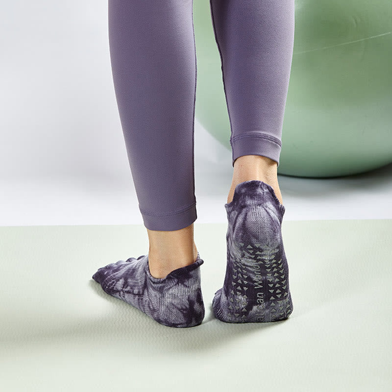 Olivenorma Tie-Dye High Knee Pilates Socks Non-Slip Grip Yoga Barre Fitness Socks with Breathable Stretch Support Yoga Socks - image 5