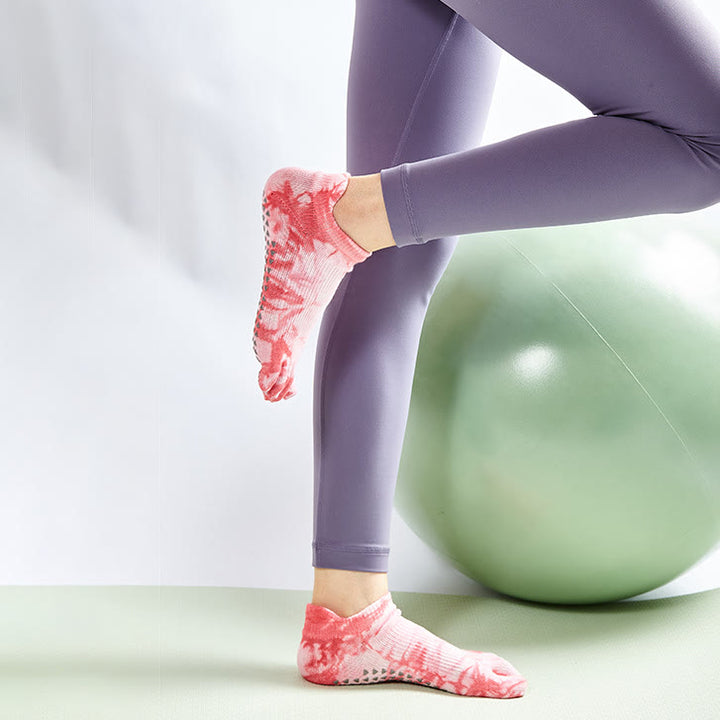 Olivenorma Tie-Dye High Knee Pilates Socks Non-Slip Grip Yoga Barre Fitness Socks with Breathable Stretch Support Yoga Socks - image 13