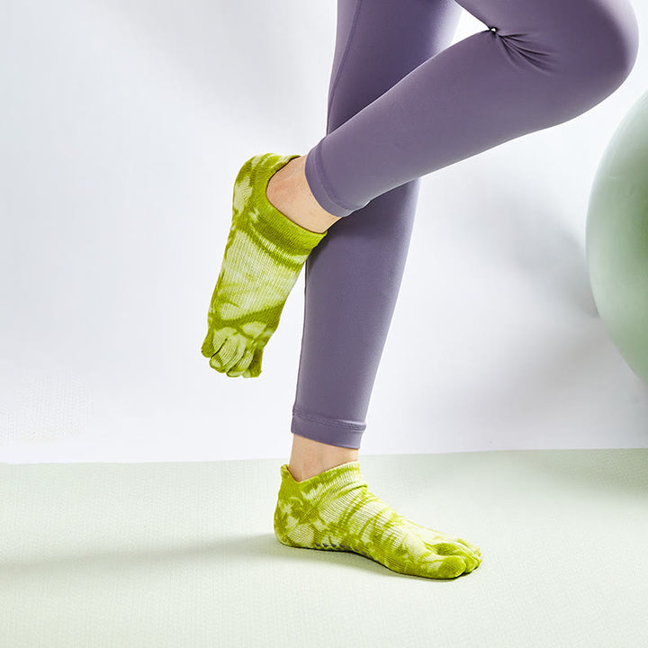 Olivenorma Tie-Dye High Knee Pilates Socks Non-Slip Grip Yoga Barre Fitness Socks with Breathable Stretch Support Yoga Socks - OliveDrab - 10 Pairs - image 11