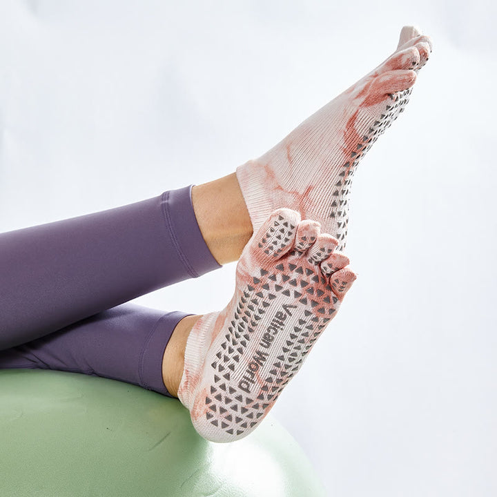 Olivenorma Tie-Dye High Knee Pilates Socks Non-Slip Grip Yoga Barre Fitness Socks with Breathable Stretch Support Yoga Socks - LightCoral - 10 Pairs - image 10