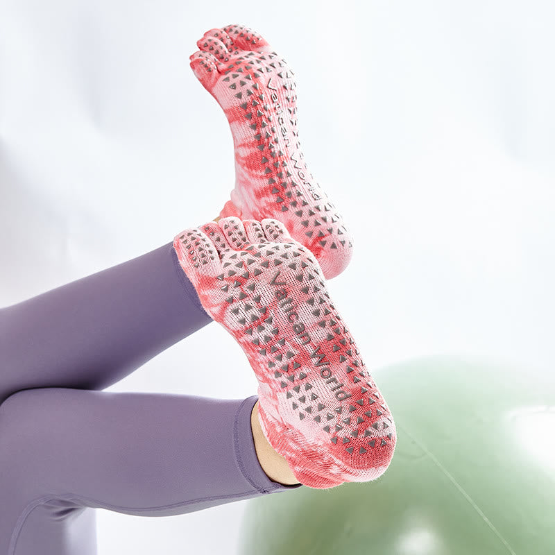 Olivenorma Tie-Dye High Knee Pilates Socks Non-Slip Grip Yoga Barre Fitness Socks with Breathable Stretch Support Yoga Socks - IndianRed - 10 Pairs - image 12