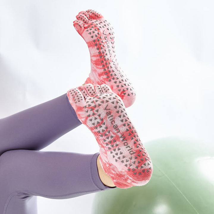 Olivenorma Tie-Dye High Knee Pilates Socks Non-Slip Grip Yoga Barre Fitness Socks with Breathable Stretch Support Yoga Socks - IndianRed - 10 Pairs - image 12