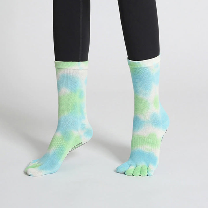 Olivenorma Tie-Dye Cotton Yoga Pilates Socks Comfortable Non-Slip Grip Barre Workout Socks with Breathable Stretch Support for Studio Training Socks - image 2
