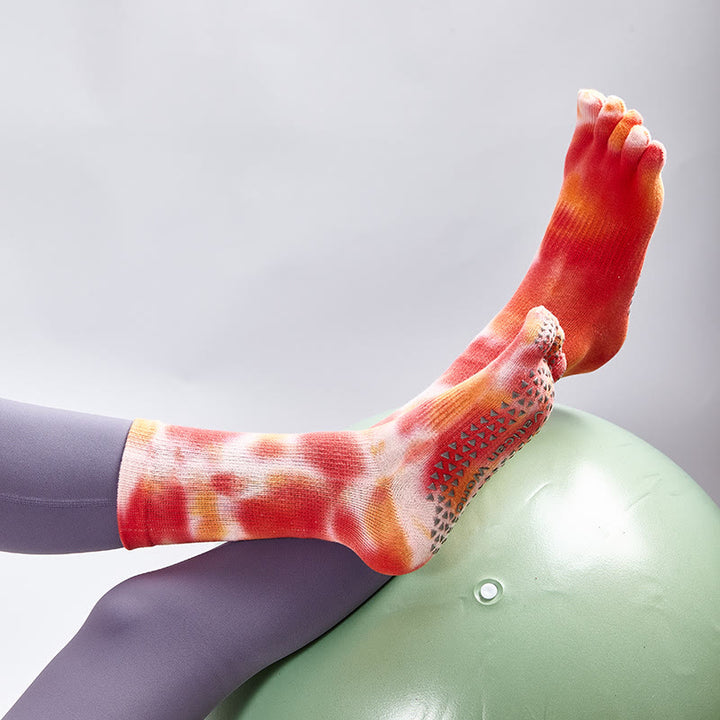 Olivenorma Tie-Dye Cotton Yoga Pilates Socks Comfortable Non-Slip Grip Barre Workout Socks with Breathable Stretch Support for Studio Training Socks - OrangeRed - 10 Pairs - image 23