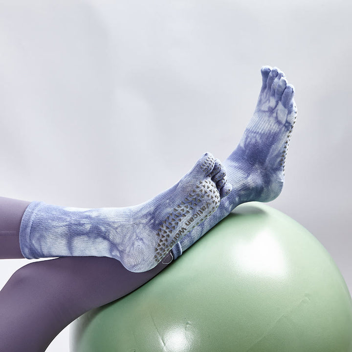 Olivenorma Tie-Dye Cotton Yoga Pilates Socks Comfortable Non-Slip Grip Barre Workout Socks with Breathable Stretch Support for Studio Training Socks - LightSteelBlue - 10 Pairs - image 8