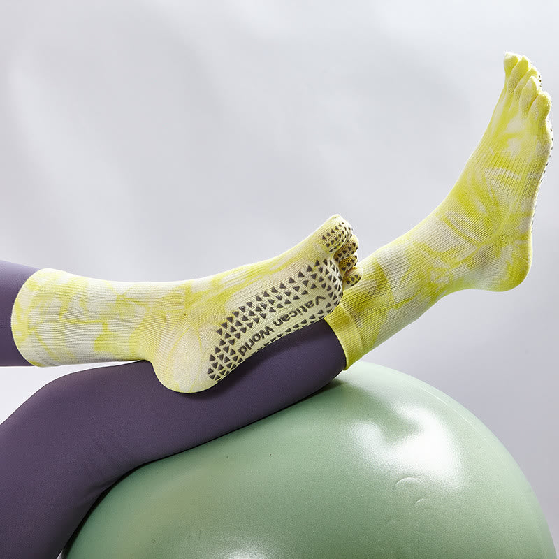 Olivenorma Tie-Dye Cotton Yoga Pilates Socks Comfortable Non-Slip Grip Barre Workout Socks with Breathable Stretch Support for Studio Training Socks - Khaki - 10 Pairs - image 6