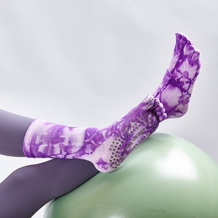 Olivenorma Tie-Dye Cotton Yoga Pilates Socks Comfortable Non-Slip Grip Barre Workout Socks with Breathable Stretch Support for Studio Training Socks - BlueViolet - 10 Pairs - image 7