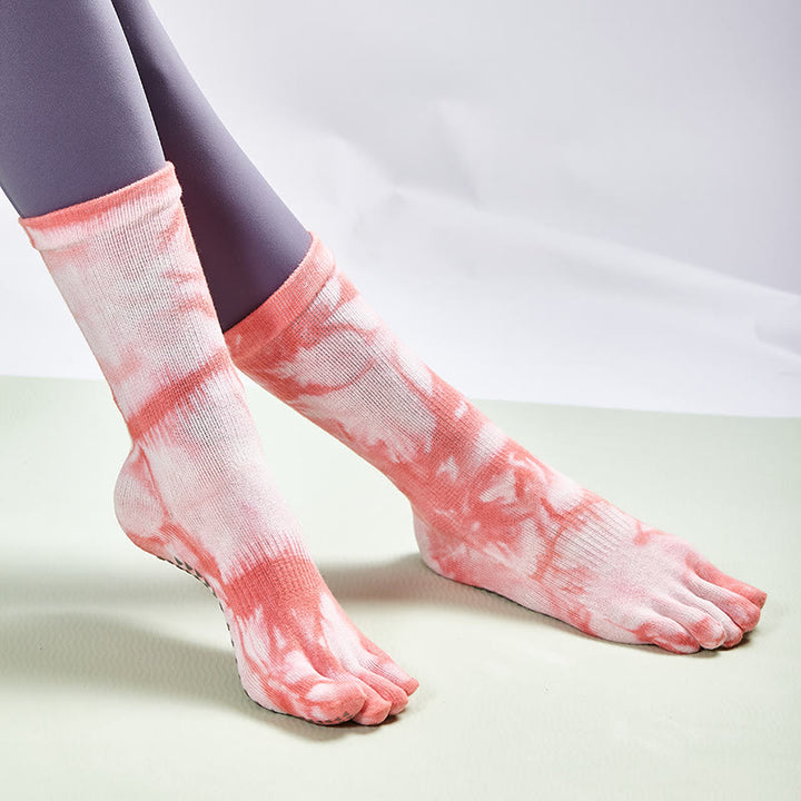 Olivenorma Tie-Dye Cotton Yoga Pilates Socks Comfortable Non-Slip Grip Barre Workout Socks with Breathable Stretch Support for Studio Training Socks - Salmon - 10 Pairs - image 12