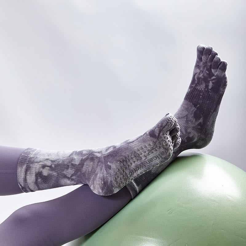 Olivenorma Tie-Dye Cotton Yoga Pilates Socks Comfortable Non-Slip Grip Barre Workout Socks with Breathable Stretch Support for Studio Training Socks - Black - 10 Pairs - image 10