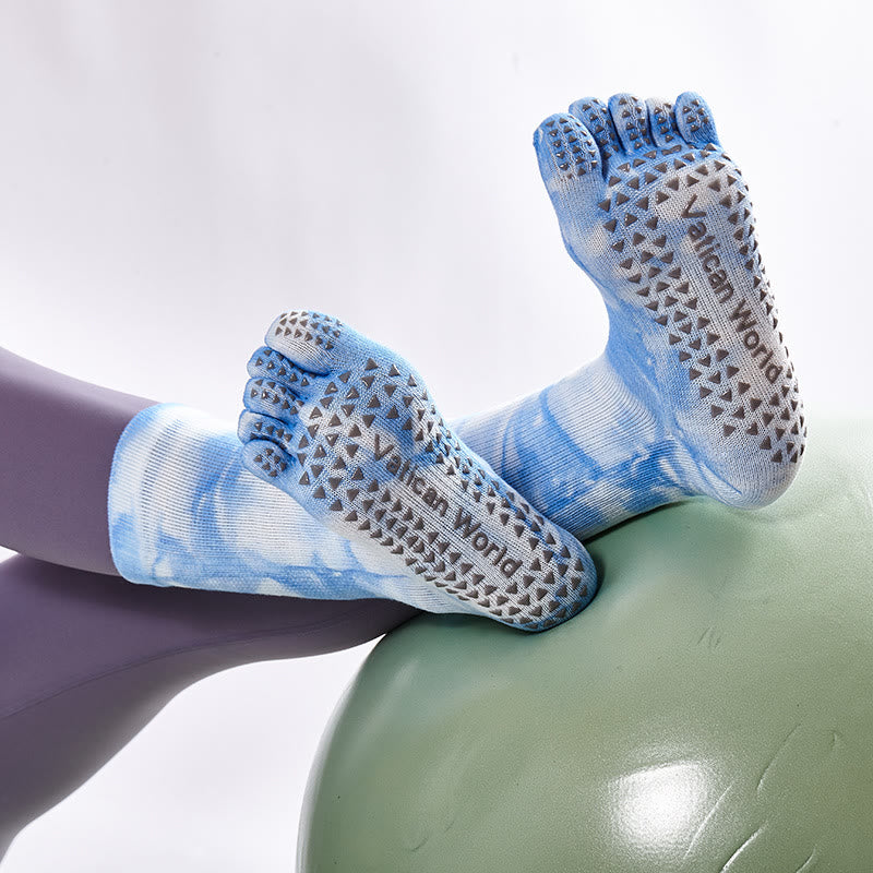 Olivenorma Tie-Dye Cotton Yoga Pilates Socks Comfortable Non-Slip Grip Barre Workout Socks with Breathable Stretch Support for Studio Training Socks - LightSkyBlue - 10 Pairs - image 0