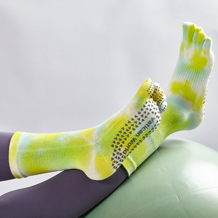 Olivenorma Tie-Dye Cotton Yoga Pilates Socks Comfortable Non-Slip Grip Barre Workout Socks with Breathable Stretch Support for Studio Training Socks - Yellow - 10 Pairs - image 20