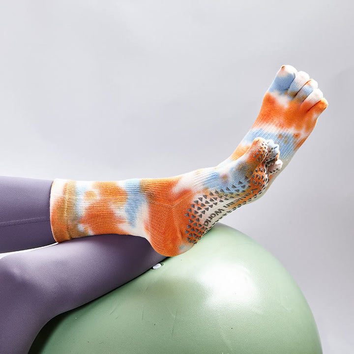 Olivenorma Tie-Dye Cotton Yoga Pilates Socks Comfortable Non-Slip Grip Barre Workout Socks with Breathable Stretch Support for Studio Training Socks - Coral - 10 Pairs - image 26