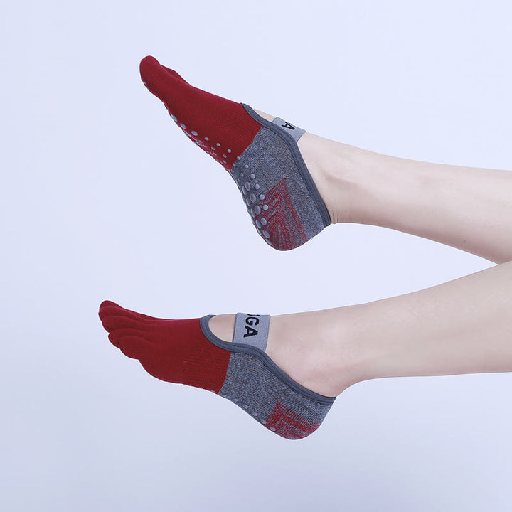 Olivenorma Non-Slip Five Toe Fitness Pilates Yoga Socks - DarkRed - image 17