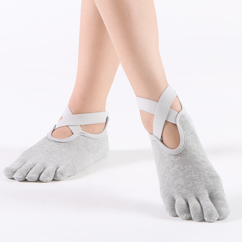 Olivenorma Women's Grip Pilates Five-Toe Socks – Toeless Non-Slip Yoga Barre Workout Yoga Socks - LightGray - Five Toe - 10 Pairs - image 8