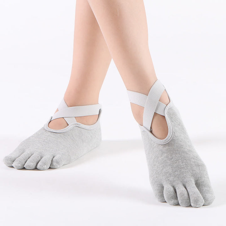 Olivenorma Women's Grip Pilates Five-Toe Socks – Toeless Non-Slip Yoga Barre Workout Yoga Socks - LightGray - Five Toe - 10 Pairs - image 8