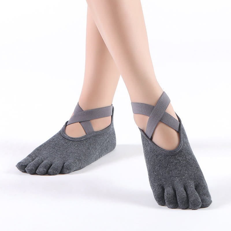 Olivenorma Women's Grip Pilates Five-Toe Socks – Toeless Non-Slip Yoga Barre Workout Yoga Socks - DarkGray - Five Toe - 10 Pairs - image 5