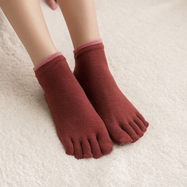 Olivenorma Solid Color Non-Slip Pilates Socks Grip Yoga Barre Workout Breathable Cotton Comfort & Stable Fit Yoga Socks - Red (Two-tone) - 10 Pairs - image 16