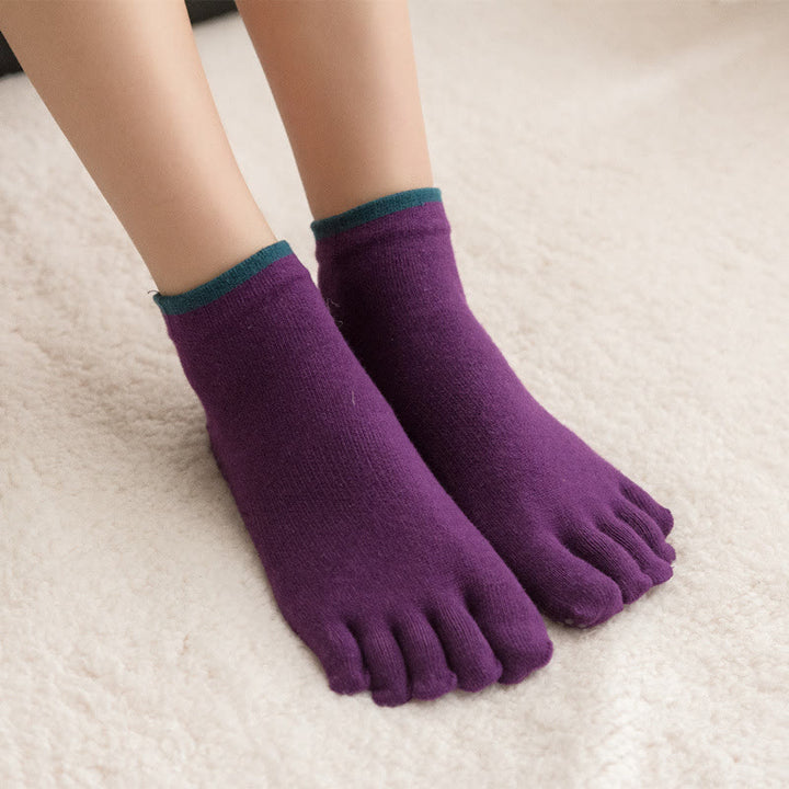Olivenorma Solid Color Non-Slip Pilates Socks Grip Yoga Barre Workout Breathable Cotton Comfort & Stable Fit Yoga Socks - Purple (Two-tone) - 10 Pairs - image 12