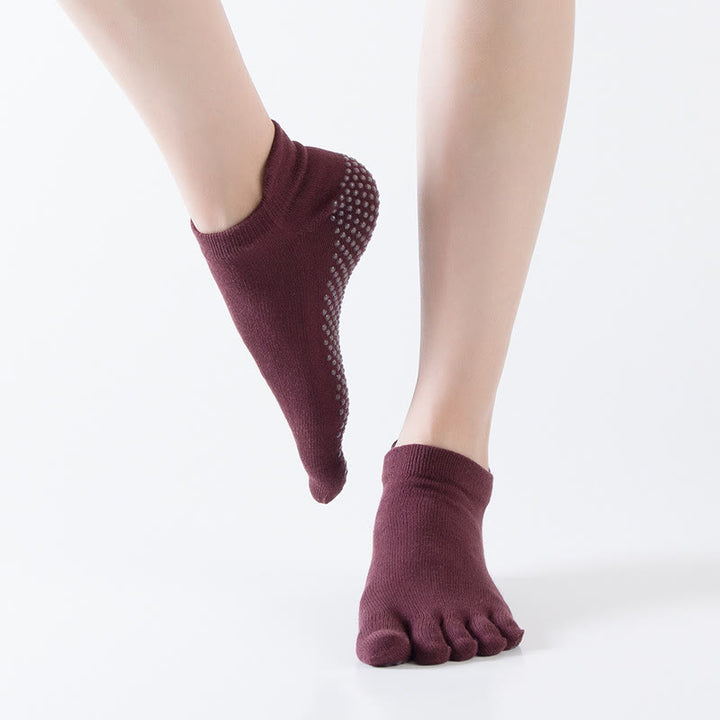 Olivenorma Solid Color Non-Slip Pilates Socks Grip Yoga Barre Workout Breathable Cotton Comfort & Stable Fit Yoga Socks - Maroon (Solid Color) - 10 Pairs - image 18