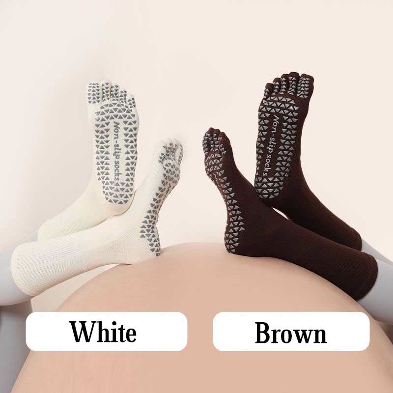 Olivenorma Yoga Pilates Non Slip Five-Toe Solid Color Socks - 2-Pair (White+Brown) - image 19