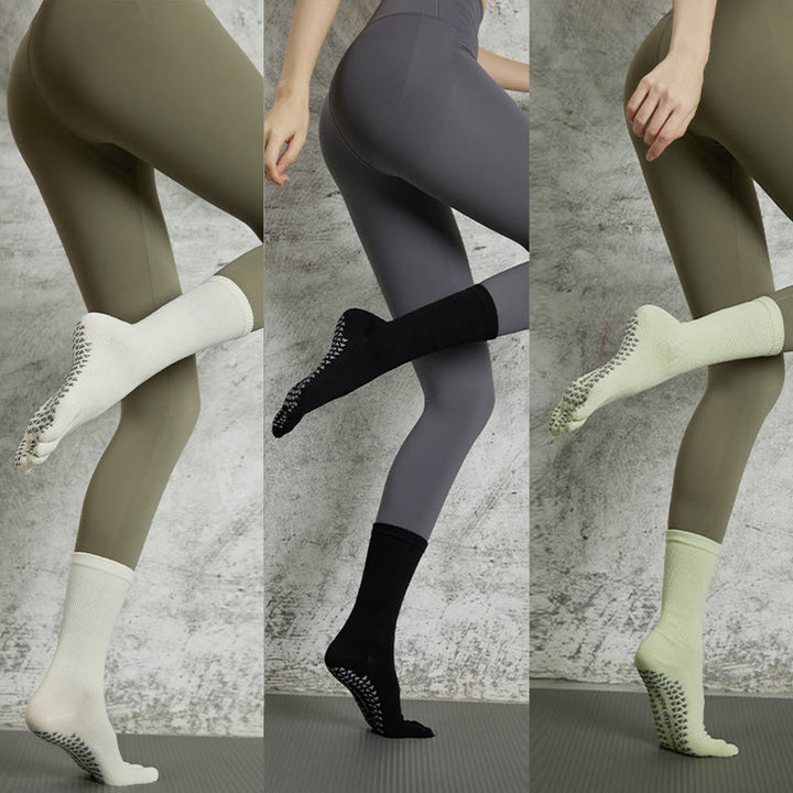 Olivenorma Yoga Pilates Non Slip Five-Toe Solid Color Socks - 3-Pair (White+Black+LightGreen) - image 26