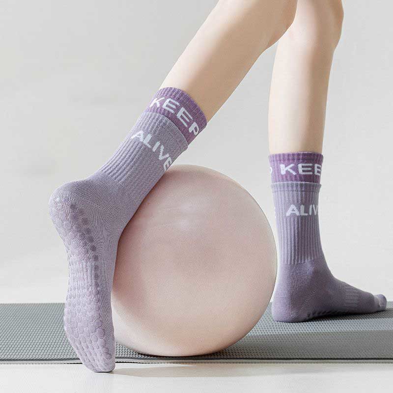 Olivenorma Two-Tone Grip Yoga Pilates Socks Non-Slip Training Barre Workout Socks - Purple - 10 Pairs - image 0