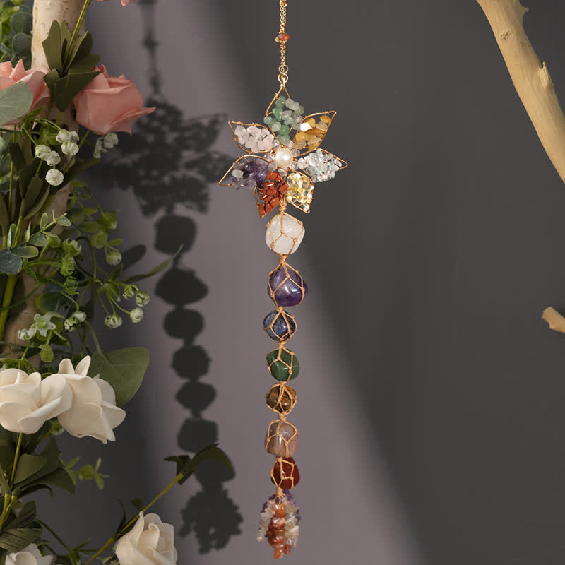 Olivenorma Chakra Colorful Stone Flower Pendant Wind Chime - image 3