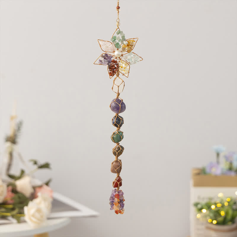 Olivenorma Chakra Colorful Stone Flower Pendant Wind Chime - image 1