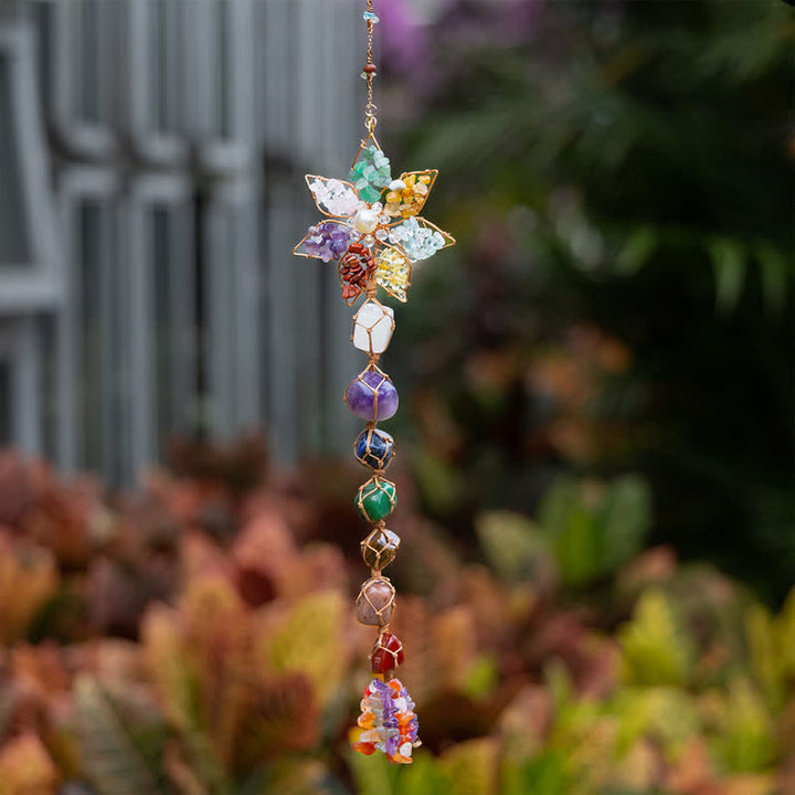 Olivenorma Chakra Colorful Stone Flower Pendant Wind Chime - Chakra - image 0