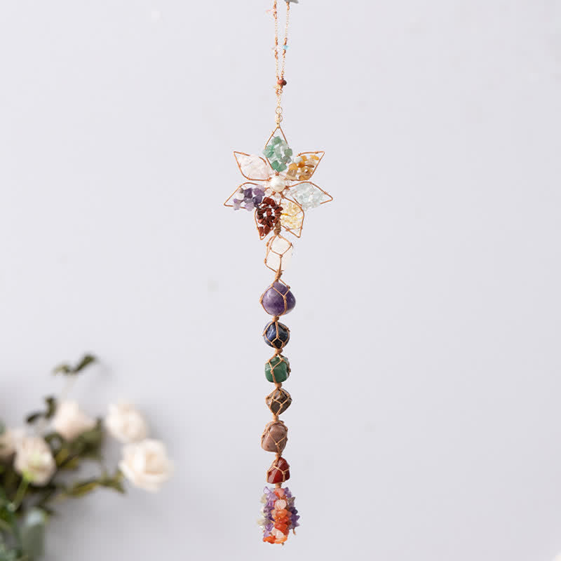 Olivenorma Chakra Colorful Stone Flower Pendant Wind Chime - image 2
