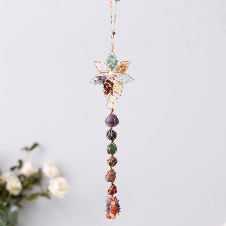 Olivenorma Chakra Colorful Stone Flower Pendant Wind Chime - image 2